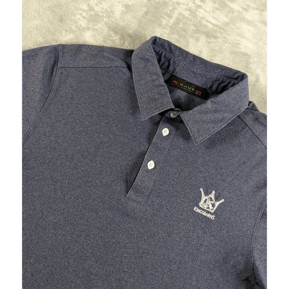 KJUS Stowe Polo Shirt Mens XL Blue Gray Kingsbarns Short Sleeve Golf READ
